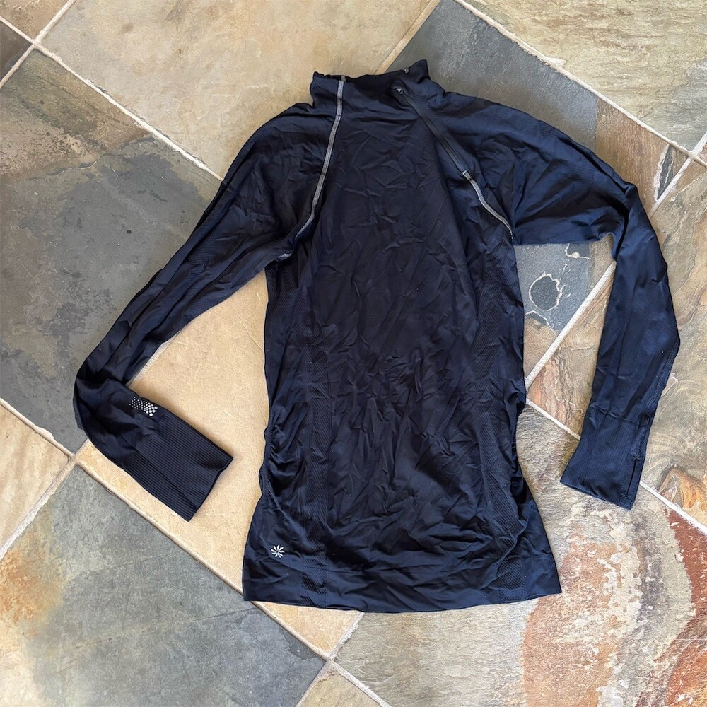 Athleta Finish Fast Half Zip Pullover Top Womens M Black Long Sleeve
